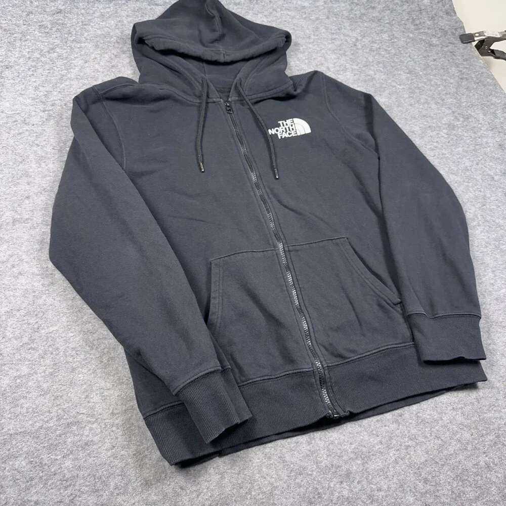 North Face Hoodie Mens Medium Black Spell Out Graphic Full Zip - Picture 9 of 16